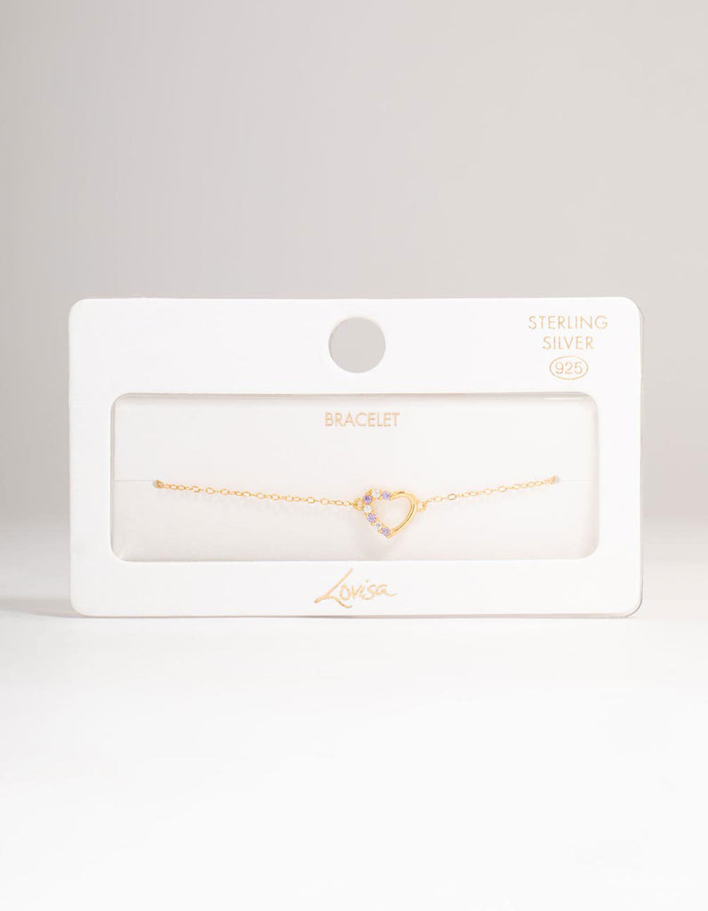 Gold Plated Sterling Silver Cubic Zirconia Heart Bracelet