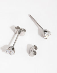 Titanium Round Cubic Zirconia Stud Earrings - link has visual effect only