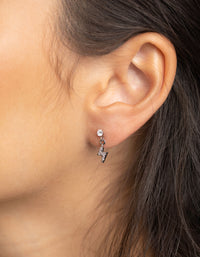 Surgical Steel Diamante Lightning Bolt Charm Stud Earrings - link has visual effect only