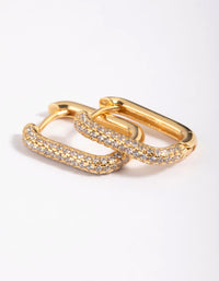 Gold Plated Cubic Zirconia Pave Rectangle Hoop Earrings - link has visual effect only