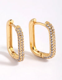 Gold Plated Cubic Zirconia Pave Rectangle Hoop Earrings - link has visual effect only