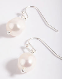 Simple Silver Plated Pearl Drop Earrings - link has visual effect only