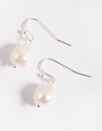 Simple Silver Plated Pearl Drop Earrings - link has visual effect only