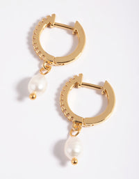 Gold Plated Cubic Zirconia Simple Pearl Huggie Earrings - link has visual effect only