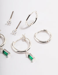 Silver Plated  Cubic Zirconia Green Baguette Huggie Earrings 6-Pack - link has visual effect only