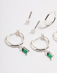 Silver Plated  Cubic Zirconia Green Baguette Huggie Earrings 6-Pack - link has visual effect only