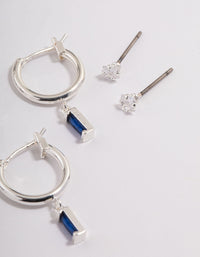 Silver Plated Cubic Zirconia Sapphire Huggie Earrings 6-Pack - link has visual effect only