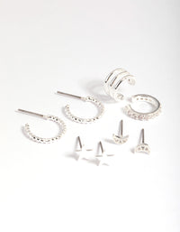 Silver Plated Star & Moon Stud Earrings 8-Pack - link has visual effect only