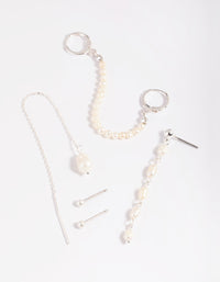 Silver Plated Pearl Chains Earrings 6-Pack - link has visual effect only