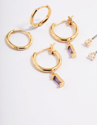 Gold Plated Cubic Zirconia Baguette Huggie Earrings 6-Pack - link has visual effect only