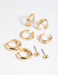 Gold Plated Basic Huggie & Cuff Earrings 8-Pack - link has visual effect only