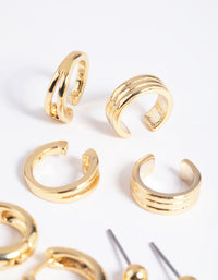 Gold Plated Basic Huggie & Cuff Earrings 8-Pack - link has visual effect only