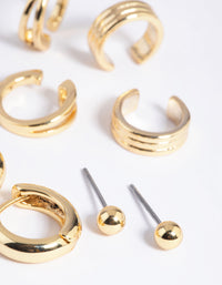 Gold Plated Basic Huggie & Cuff Earrings 8-Pack - link has visual effect only