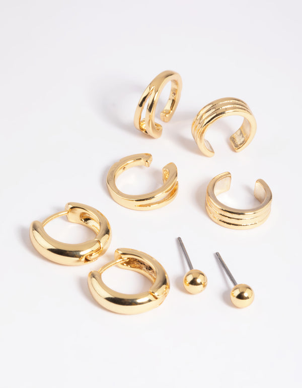 Gold Plated Basic Huggie & Cuff Earrings 8-Pack