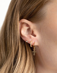 Gold Plated Chain Cross Earrings 8-Pack - link has visual effect only