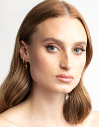 Gold Plated Chain Cross Earrings 8-Pack - link has visual effect only