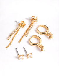 Gold Plated Stars & Chain Earrings 6-Pack - link has visual effect only