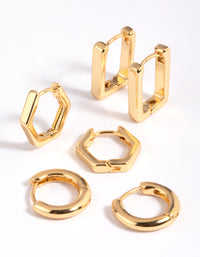 Gold Plated  Hexagon Earrings 6-Pack - link has visual effect only