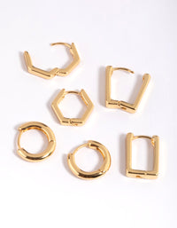 Gold Plated  Hexagon Earrings 6-Pack - link has visual effect only