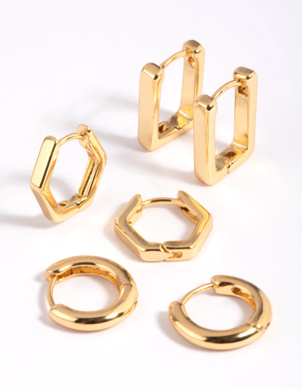 Gold Plated  Hexagon Earrings 6-Pack