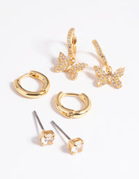 Gold Plated Cubic Zirconia Pave Butterfly Earrings 6-Pack - link has visual effect only