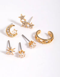 Gold Plated  Cubic Zirconia Celestial Stud Earrings 6-Pack - link has visual effect only