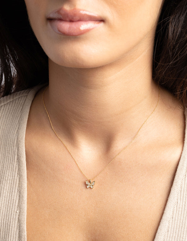 Gold Plated Pave Butterfly Necklace