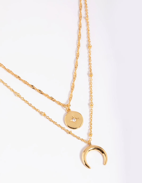 Gold Plated Celestial & Horn Layered Necklace