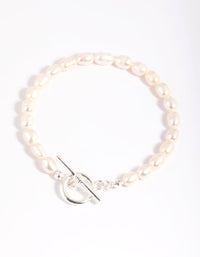 Silver Plated Pearl T & O Bracelet - link has visual effect only