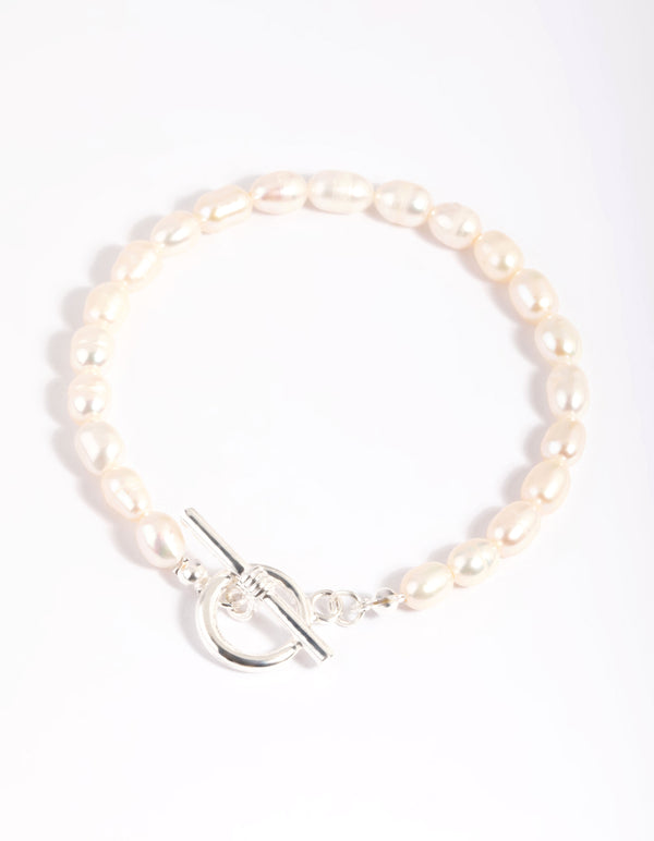 Silver Plated Pearl T & O Bracelet