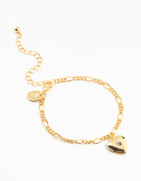 Gold Plated Diamante Heart Locket Figaro Bracelet - link has visual effect only