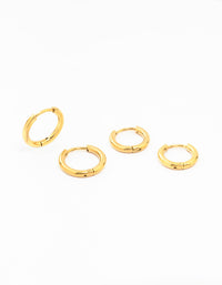 Gold Plated Stainless Steel Medium Hoop Earrings 2-Pack - link has visual effect only