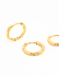 Waterproof Gold Plated Waterproof Stainless Steel Medium Hoop Earrings 2-Pack - link has visual effect only