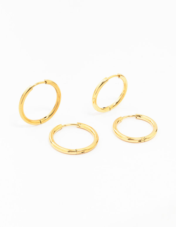 Gold Plated Stainless Steel Mini Hoop Earrings 2-Pack