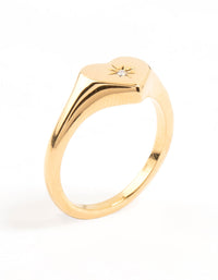 Waterproof Gold Plated Stainless  Steel Cubic Zirconia Heart Signet Ring SM/ML - link has visual effect only