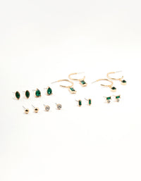 Gold Emerald Stone Earrings 8-Pack - link has visual effect only