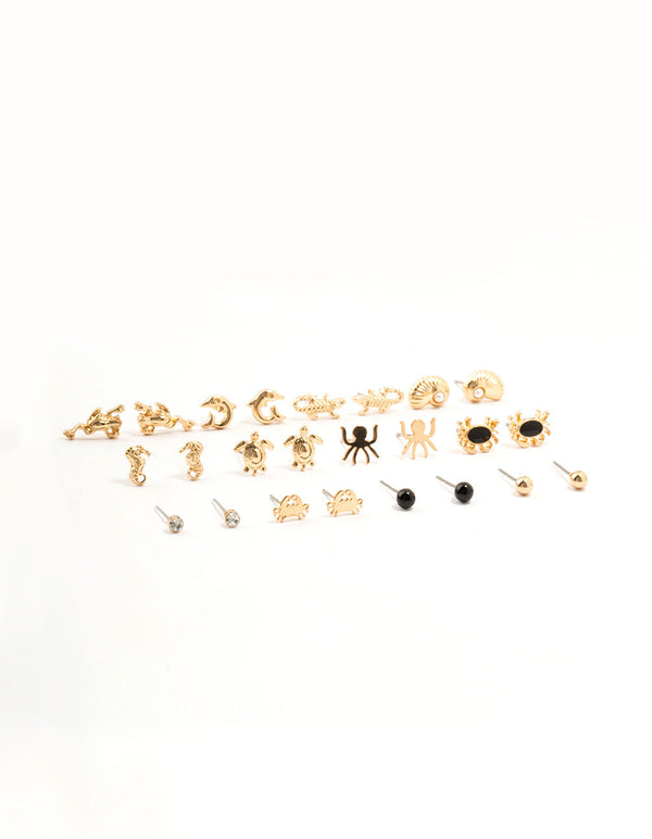 Gold Mixed Creatures Earrings 12-Pack