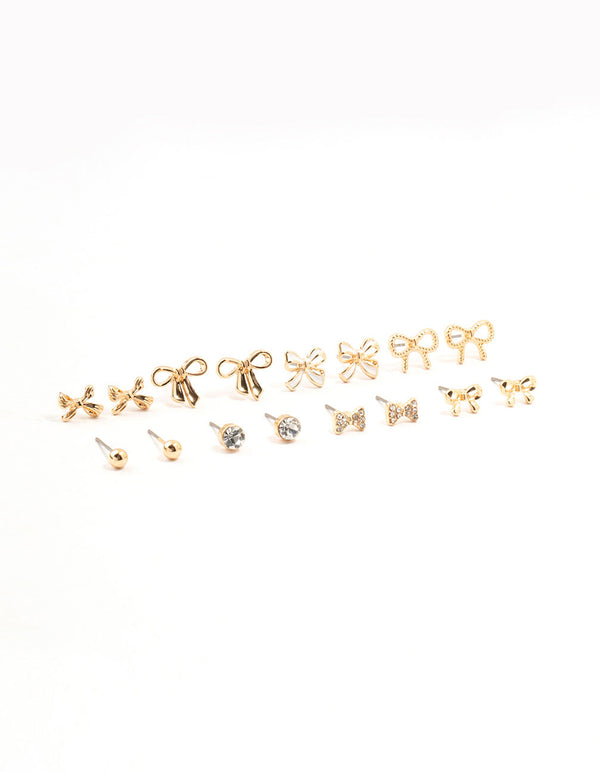 Gold Diamante Mixed Bow Earrings 8-Pack