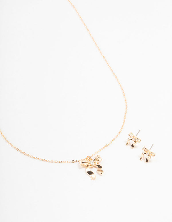 Gold Bows Necklace & Earring Set