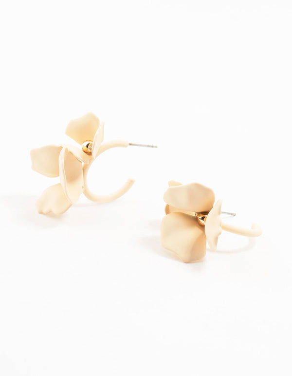 Statement Coated Cream Double Flower Hoop Earrings