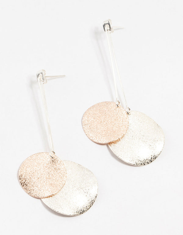 Mixed Metals Sandblast Disc Drop Earrings