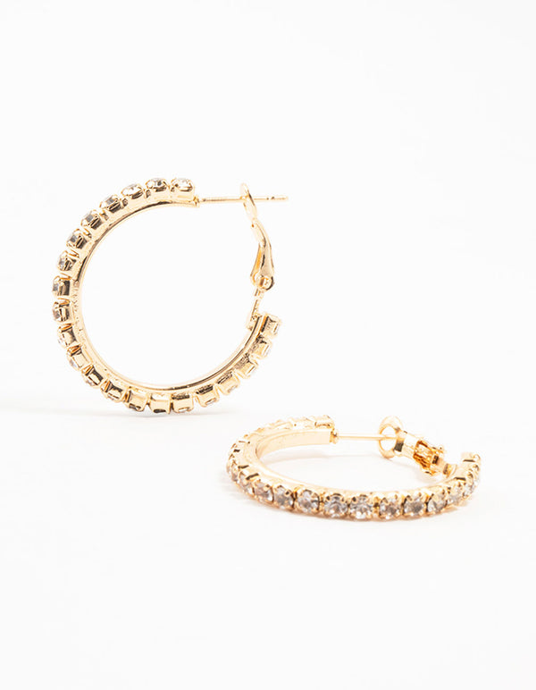 Gold Diamante Cupchain Hoop Earrings