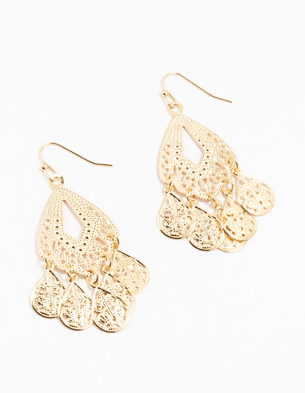 Gold Teardrop Dreamcatcher Drop Earrings