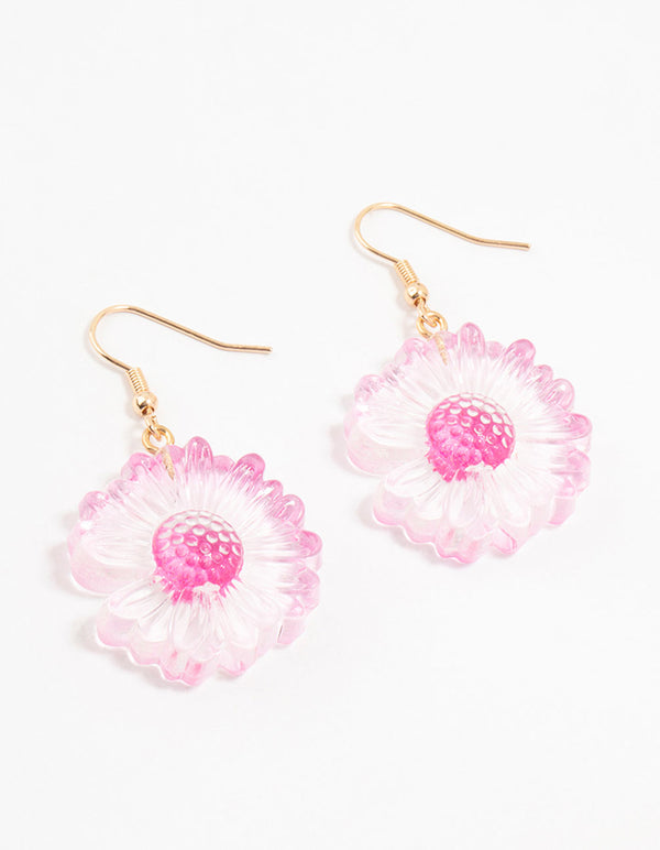 Pink Acrylic Bubble Daisy Drop Earrings