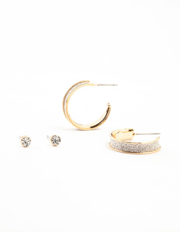 Gold Diamante Glitter Hoop Earrings 2-Pack