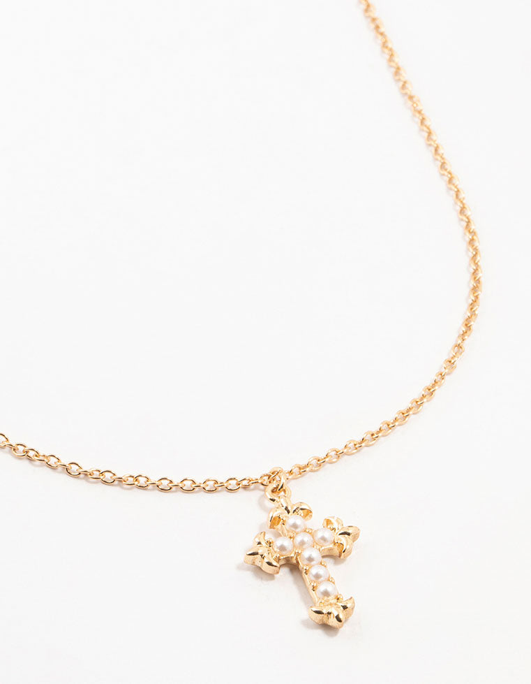 Gold Pearl Cross Necklace - Lovisa