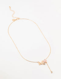 Gold Butterfly Flower Diamante Drop Necklace - link has visual effect only