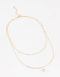 Gold Station Pearl Pendant Layered Necklace - link has visual effect only