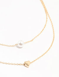 Gold Double Chain Pearl & Heart Necklace - link has visual effect only