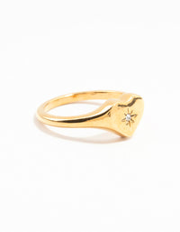 Waterproof Gold Plated Stainless Steel Cubic Zirconia Signet Ring - link has visual effect only